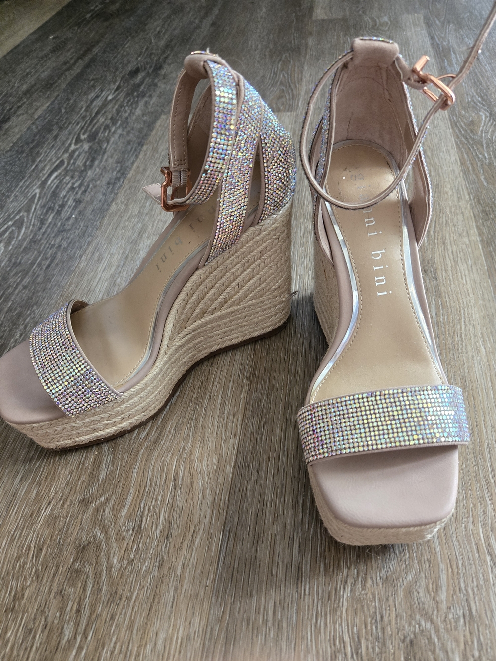 Gianni Bini Rose Gold Rhinestone Block Heel Sandals - Picture 3 of 6